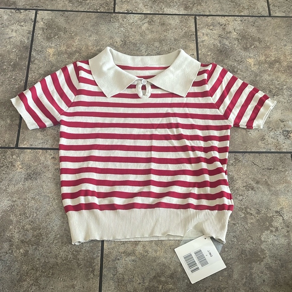 Striped J.ING Polo Shirt - Red & White NWT